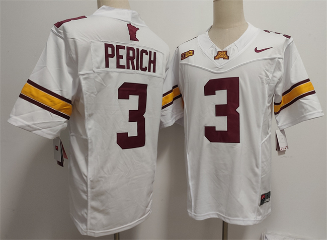 Men's Minnesota Golden Gophers #3 Koi Perich White F.U.S.E. Stitched Jersey